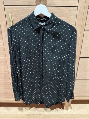 Everlane Black Button-Down Shirt with Yellow Dot Print